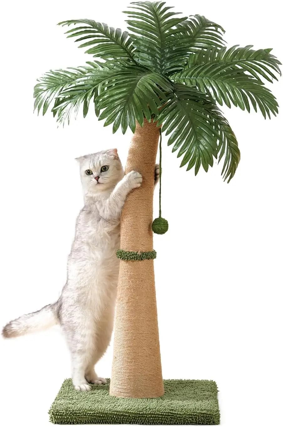 Tiragraffi per Gatti Alto 40'' con Design Curvo, 3 Palline Interattive e Corda Naturale in Sisal