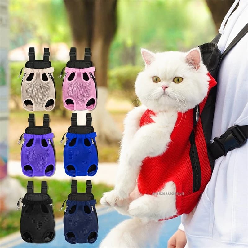 Zaino Trasportino per Gatti e Cani, Borsa a Tracolla Doppia Traspirante, Borsa Frontale in Rete per Piccoli Animali Domestici