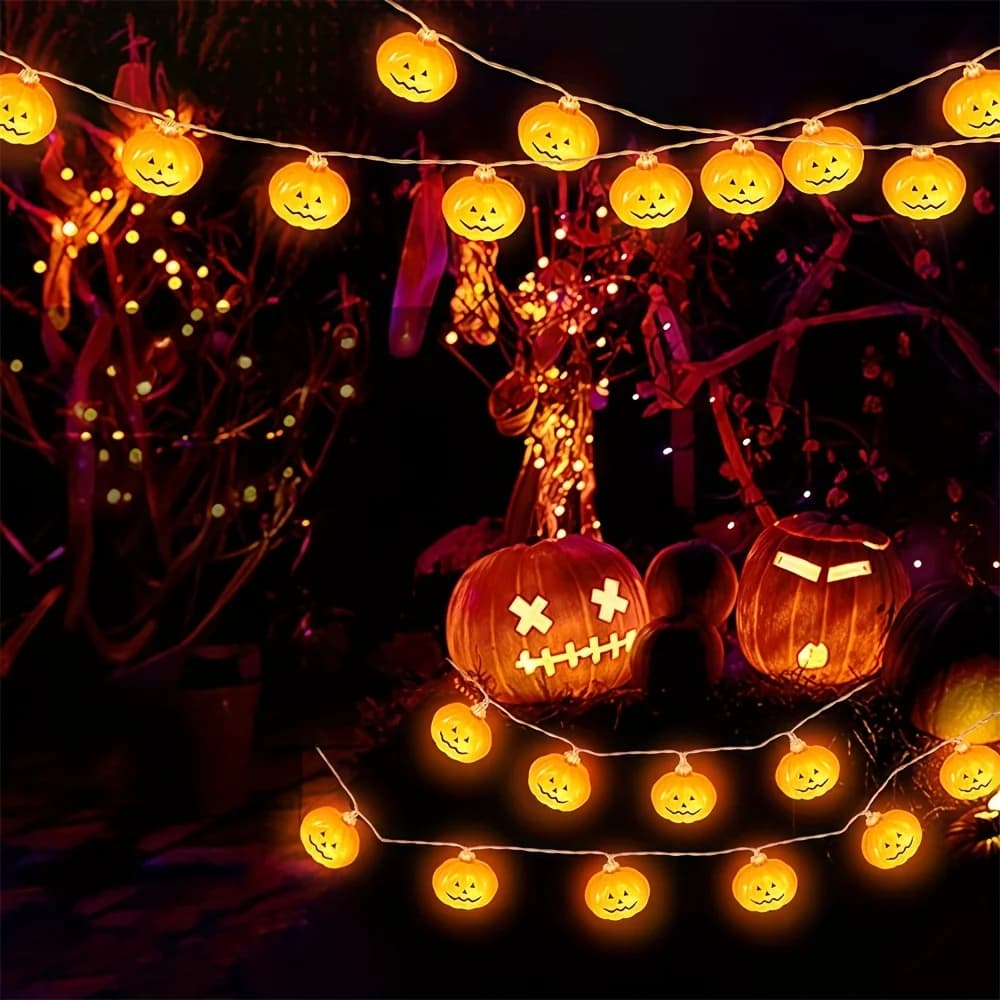 Luci da giardino per decorazioni di Halloween 10/20 LED Lampada da lucine a forma di zucca alimentata a batteria per decorazioni per il giorno dei morti all'aperto