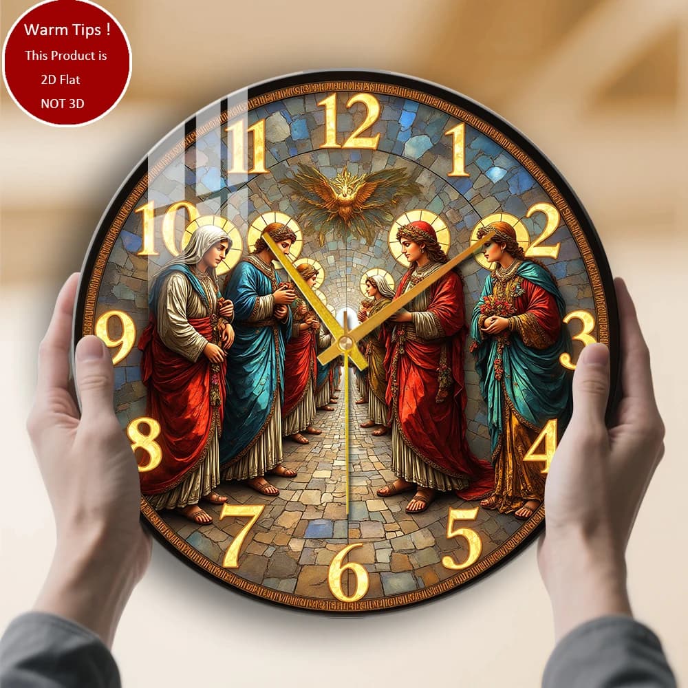 Tempered Glass Wall Clock Angeli Halo Mosaic Clock Religious Path Suitable for wall decorations or table display anywhere