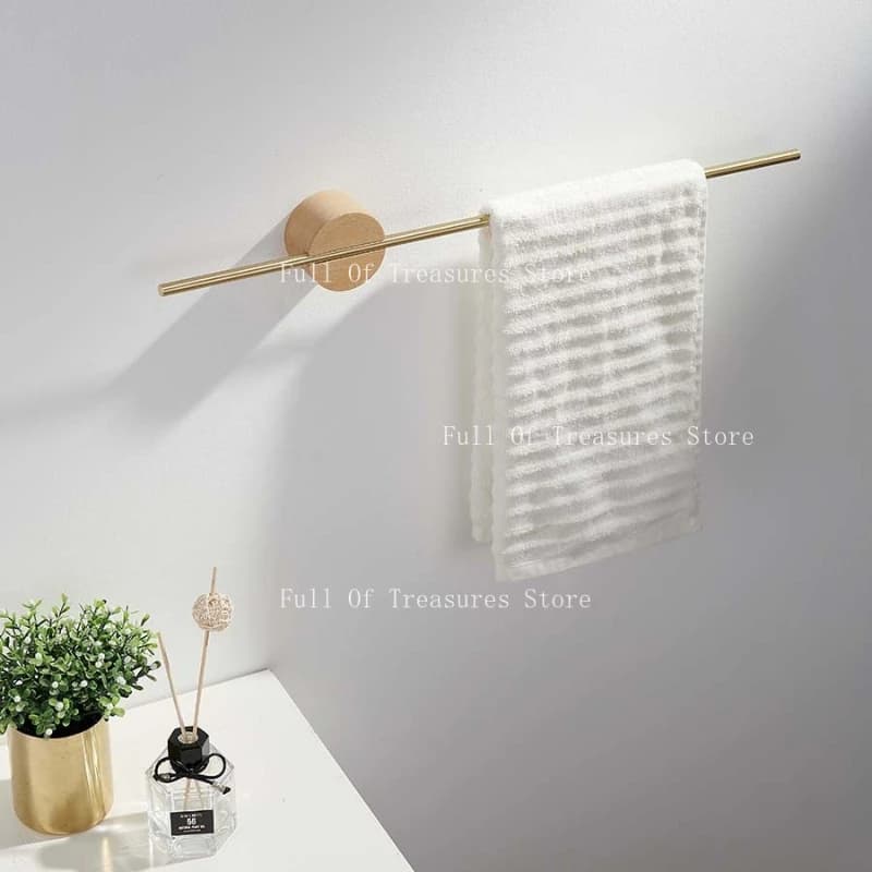 Towel Rack No Punching Nordic Gold Creative Bath Towel Rack Wall Hanging Bathroom Wooden Towel Bar
