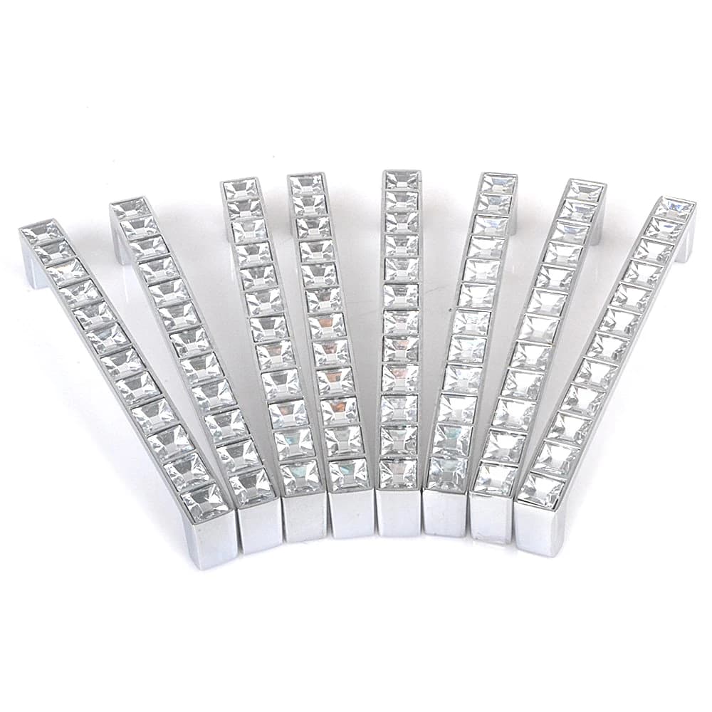 ABHI-Pack di 8 maniglie per mobili in stile europeo, quadrate, trasparenti, con strass in cristallo, per porte, armadi, cassetti, 12