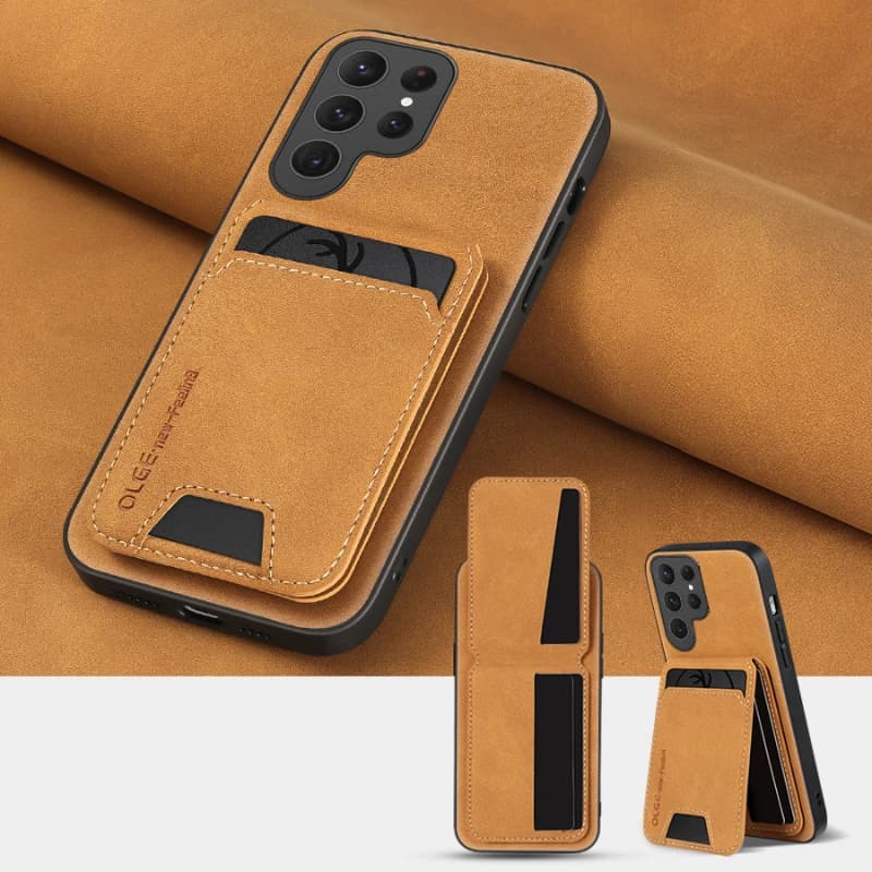Nuova custodia per telefono con staffa per slot per schede in pelle tinta unita per Samsung S24 Ultra S22 S20 S21 S23 FE Nota 10 20 Ultra Plus Cover
