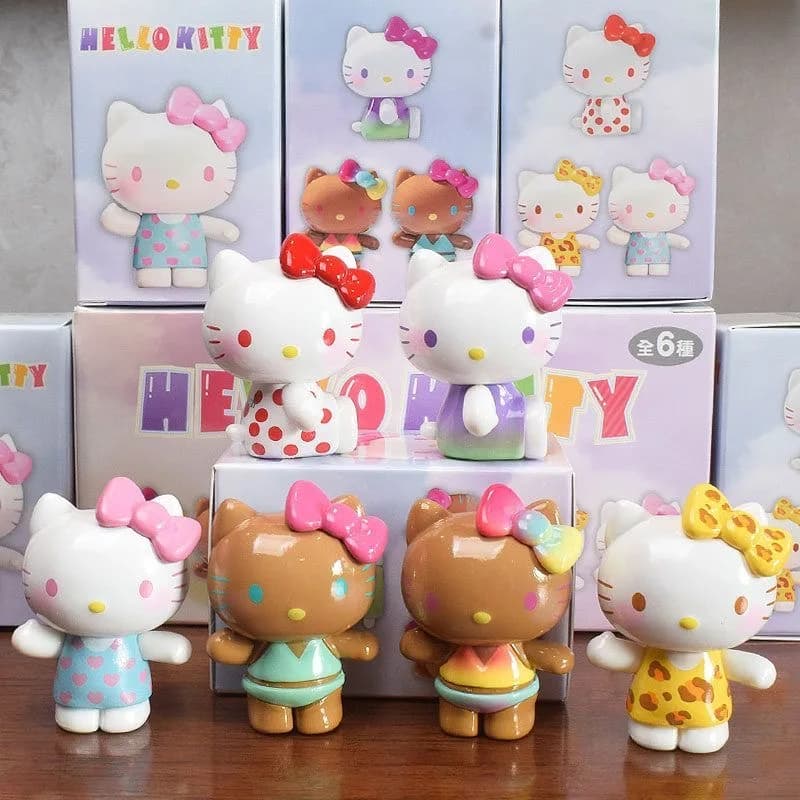 Figurine Anime Sanrio Hello Kitty con Superficie Lucida, Giocattoli KT Cat Blind Box, Serie Rainbow Candy, Ornamenti da Collezione, Regali per Ragazze e Ragazzi