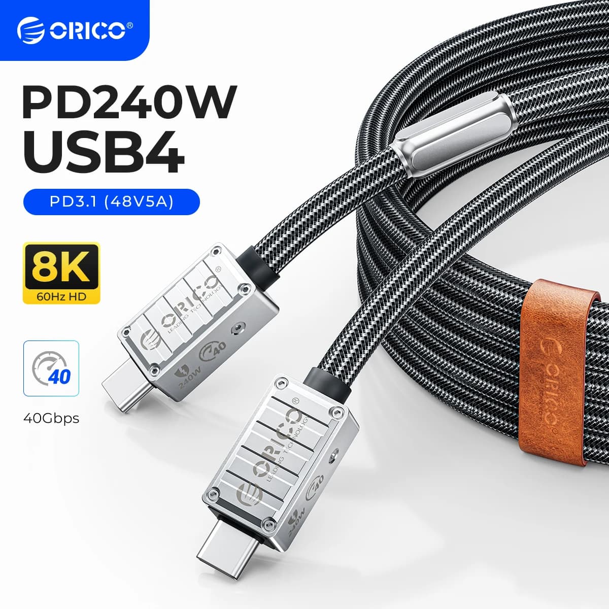 ORICO USB4 Cable 240W Compatible Thunderbolt 4 Video 8K60Hz PD3.1 USB C Fast Charge Data Transfer Silicone for Macbook iPhone 15