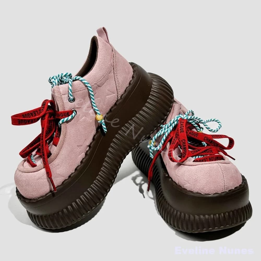 Scarpe casual con plateau rosa da donna, graziose in flanella, con doppio cinturino, punta tonda, allacciate incrociate, scarpe sportive di nuova moda 2026