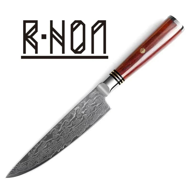 Coltello multiuso RHON VG10 Lama in acciaio di Damasco Manico in legno Cucina Affettare Taglio di verdure Intagliare la frutta Paring Coltelli piccoli