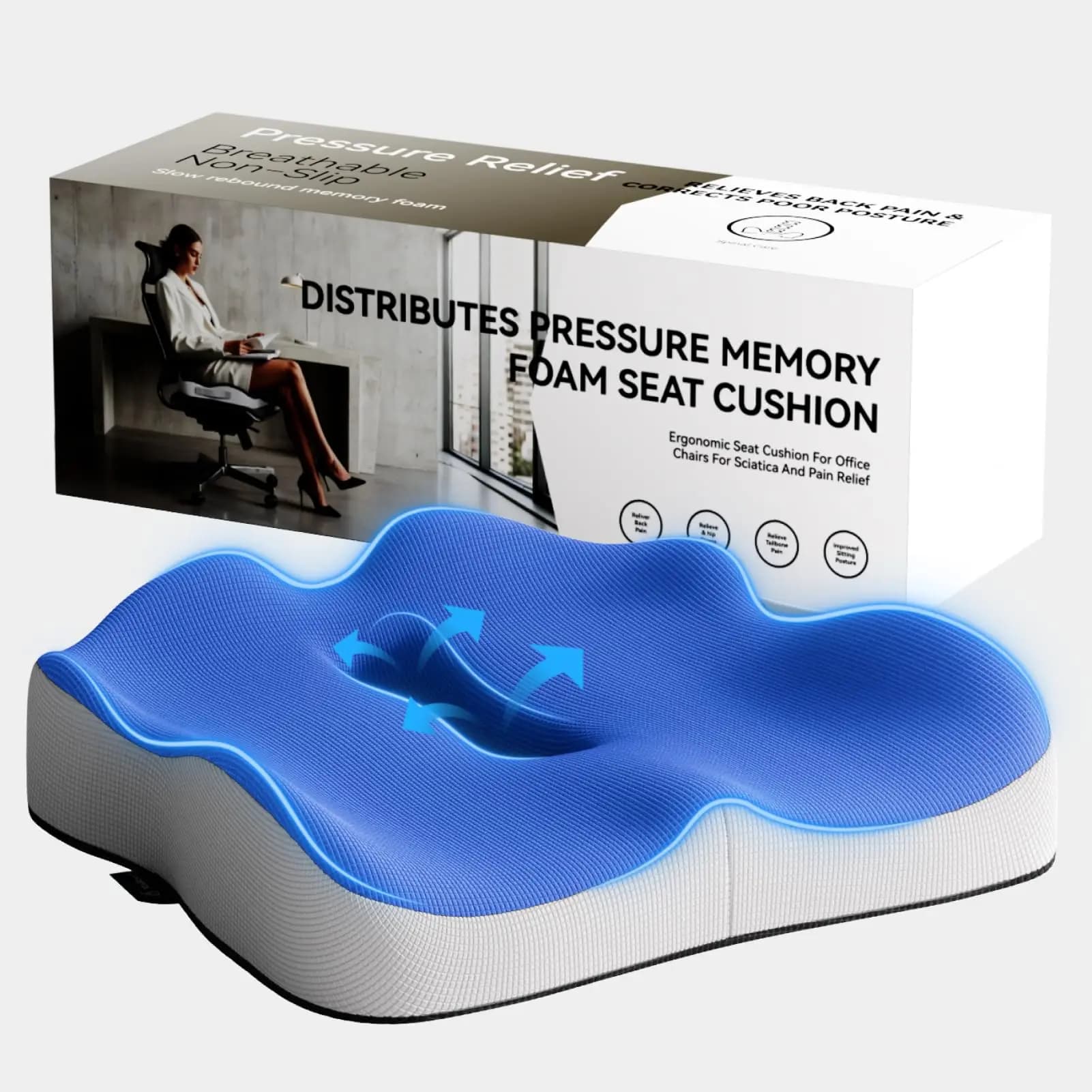 Cuscino ergonomico in memory foam per sedia da ufficio, auto, sedia a rotelle, per alleviare il dolore