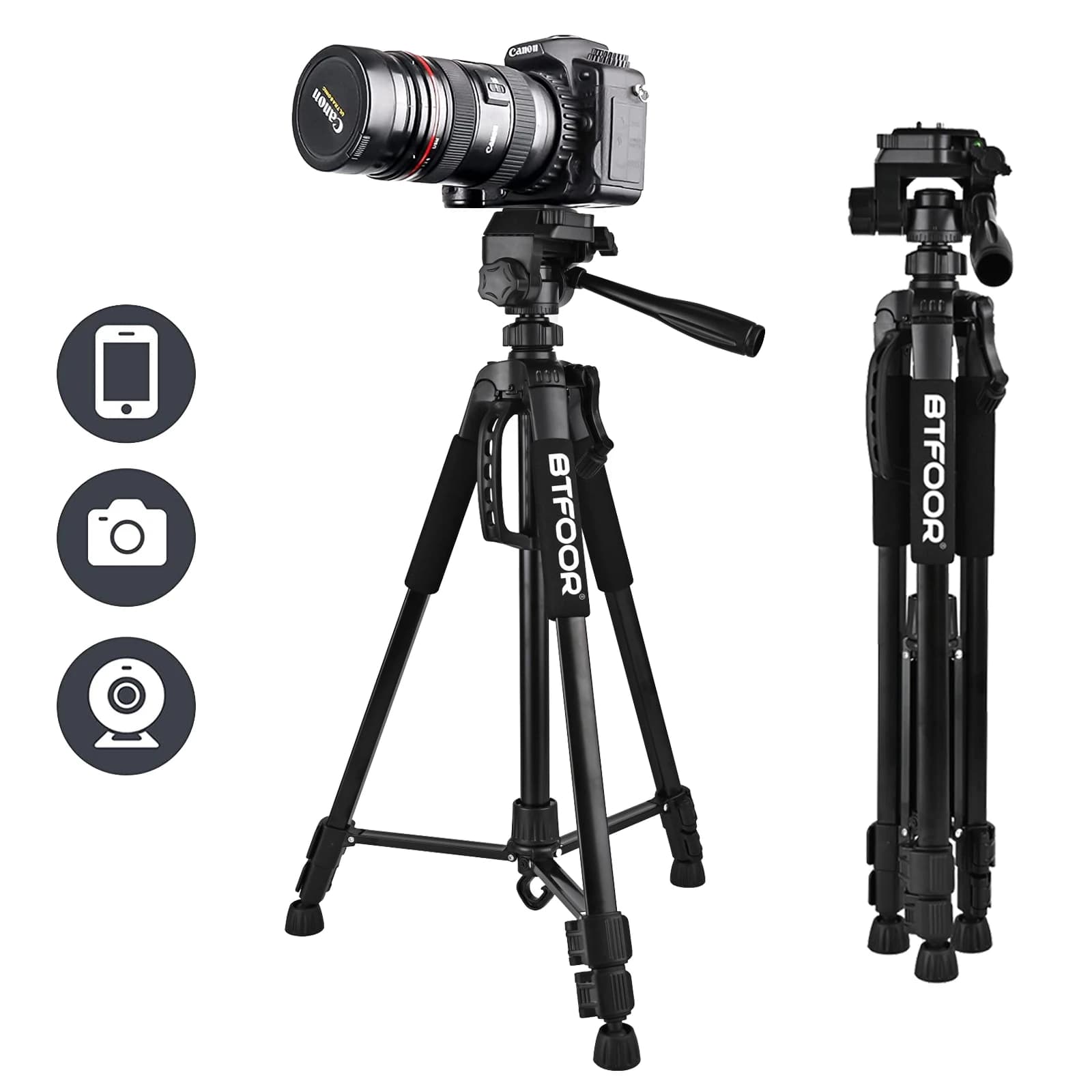Treppiede per fotocamera digitale da viaggio da 55 "140 cm Supporto per telefono alto in alluminio professionale con piastre veloci per montaggio su testa panoramica per DSLR SLR