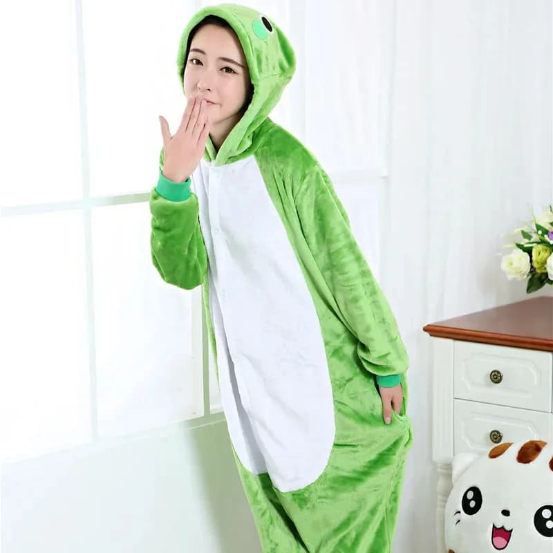 Pigiama animale cartone animato a maniche lunghe rana verde Pigiama casual ampio Autunno Inverno Abbigliamento per la casa per bambini adulti