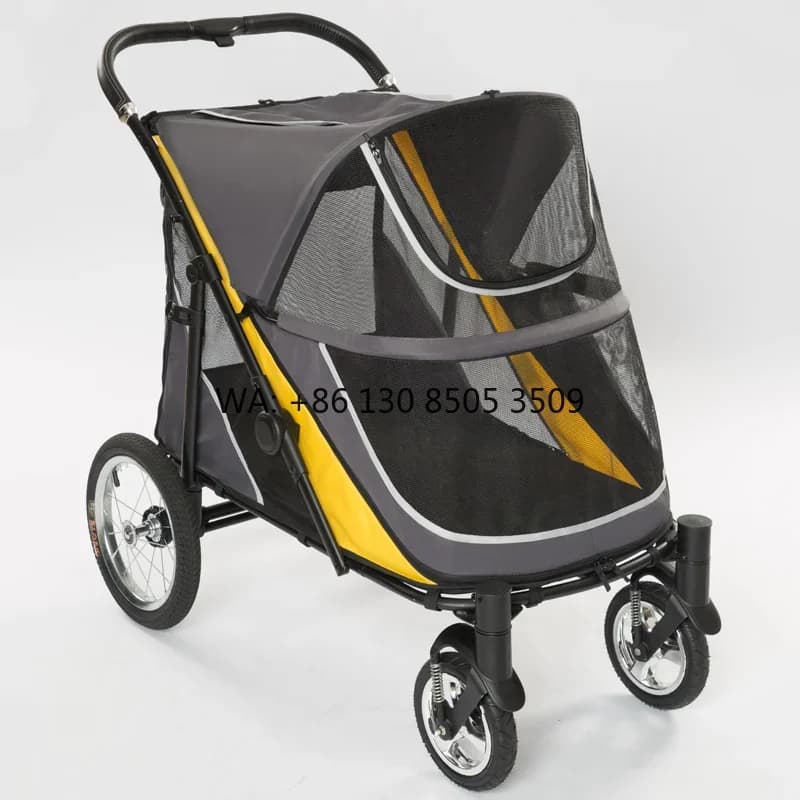 Large Pet Stroller Breathable Mesh Big Dog Stroller Oxford Sturdy Large Space Carrier Bearing Capacity Within 40kg with 4 Wheels