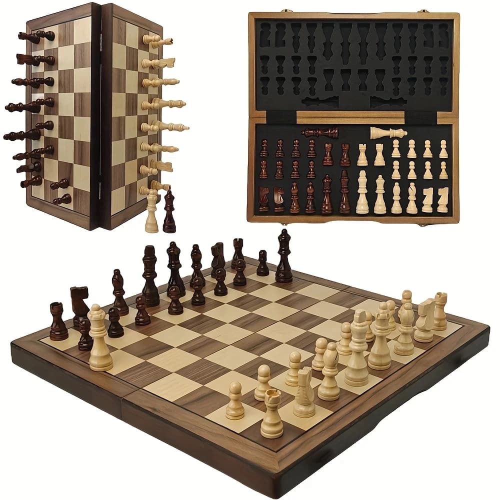 Set di scacchi magnetico in legno da 39 cm/15,35 pollici con 2 regine extra, scacchiera pieghevole portatile da viaggio, adatto per tornei
