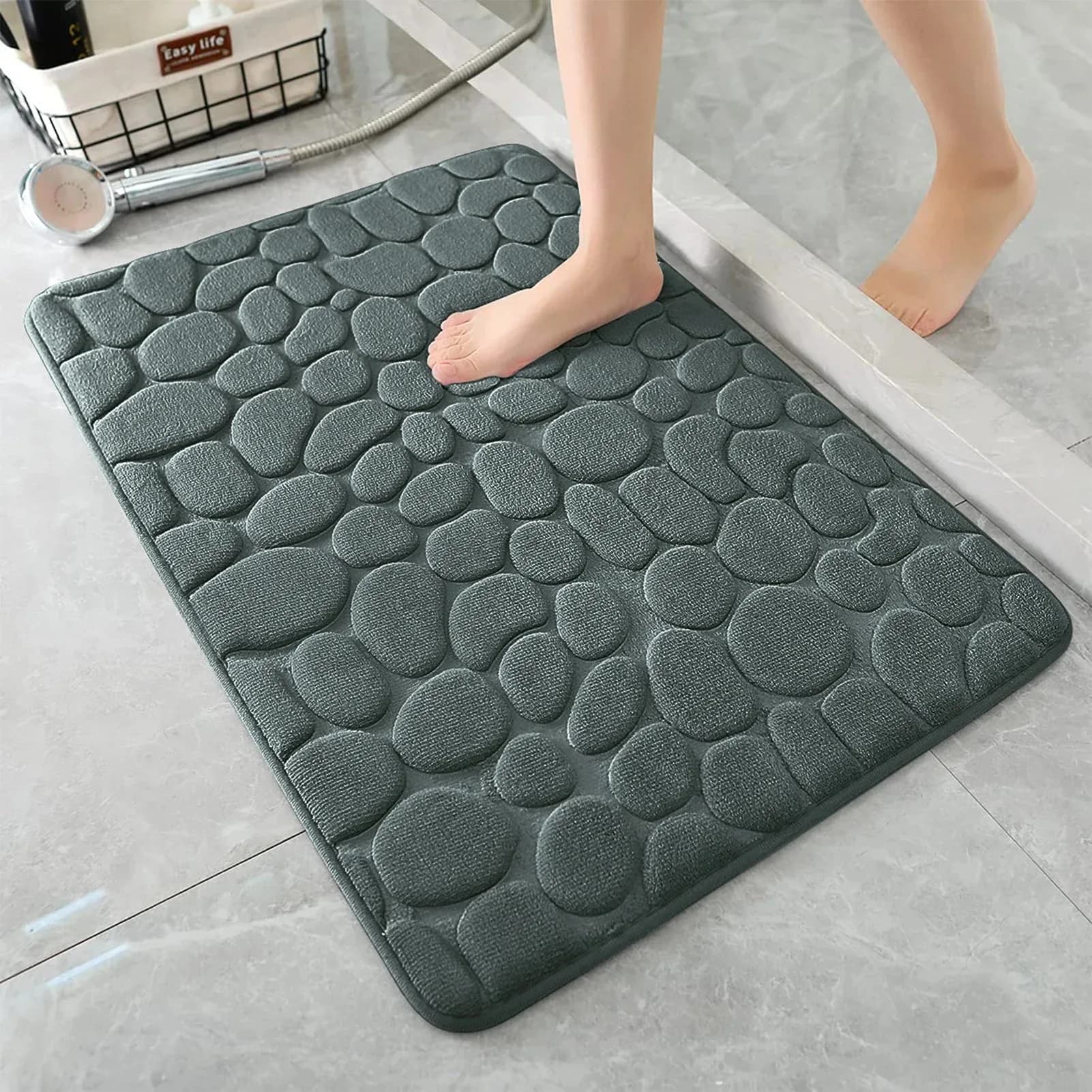 3D Non Slip Bathroom Mat Bath Absorbent Doormat Carpet Cobblestone Embossed Door Floor Mats Machine Washable Quick Drying Mats