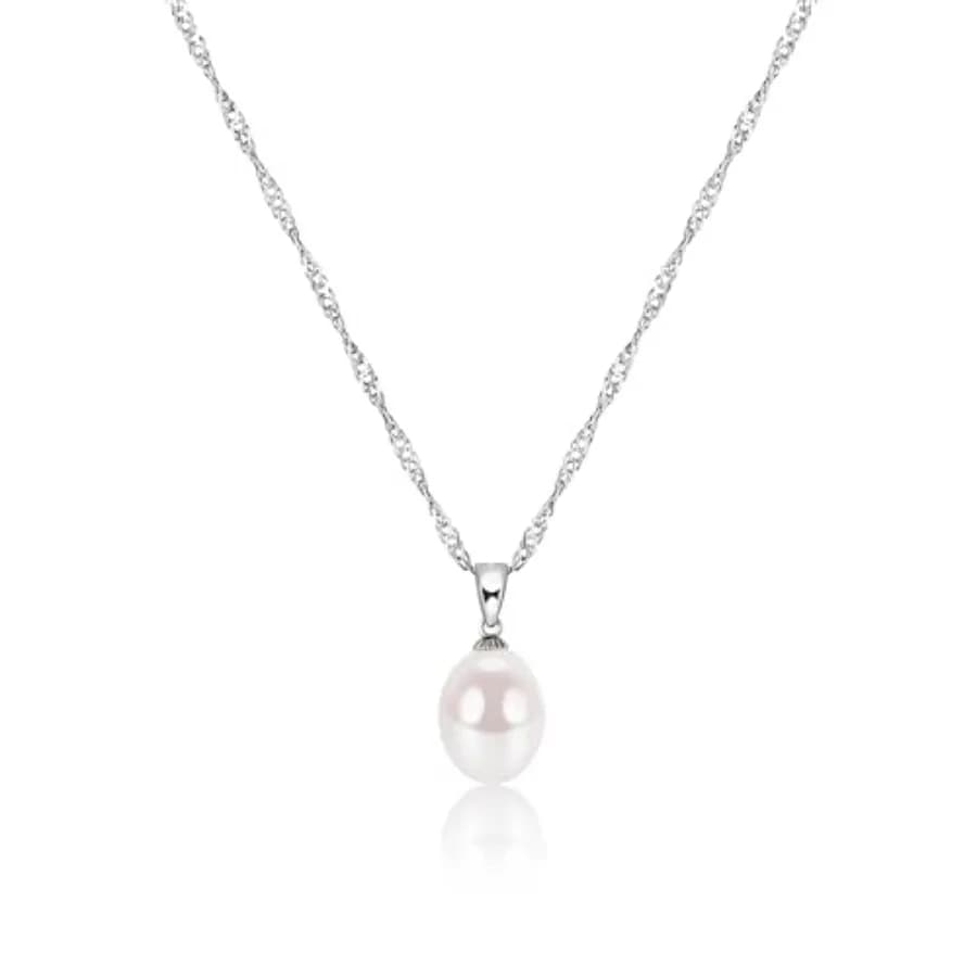 EAMTI Collane di perle da donna alla moda in argento sterling 925 con perla coltivata d'acqua dolce singola, collana con ciondolo delicato