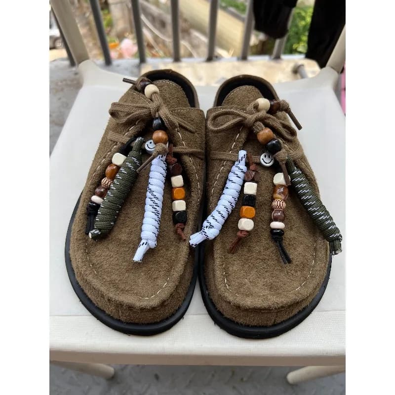 Women Men Clogs Cow Suede Leather Slip on Mules Slippers Summer Slip on Flats Male Low-heeled Comfort Lace Up Soft Loafers