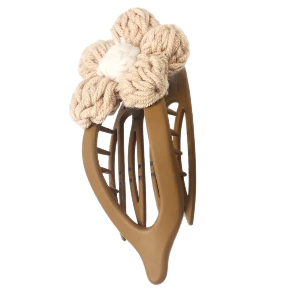 Knitted Flower Hair Claw Clip Women Elegant Floral Hairpin for Half Bun Ponytail Hold Lightweight Travel Office Date Fashion