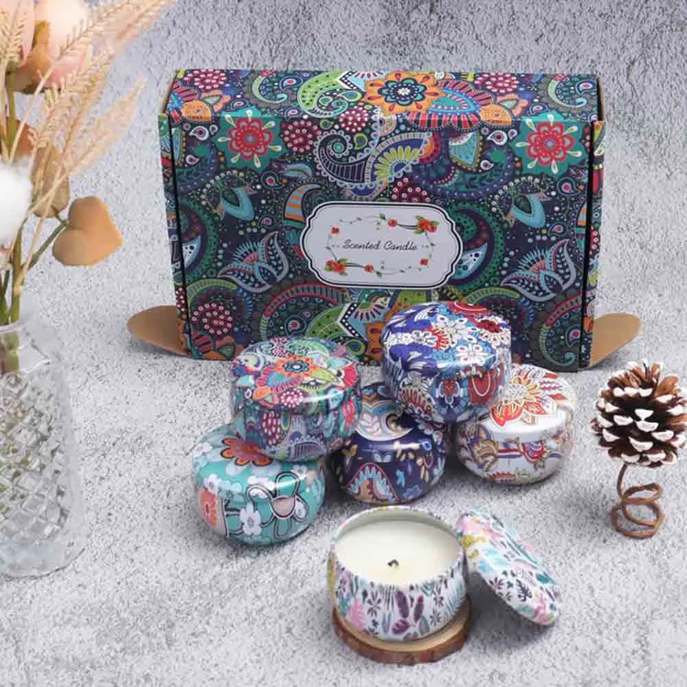 1 scatola da 6 set di candele in latta, cera di soia, olio essenziale, set regalo di candele profumate floreali essiccate, regalo di compleanno per matrimoni, decorazioni per la casa