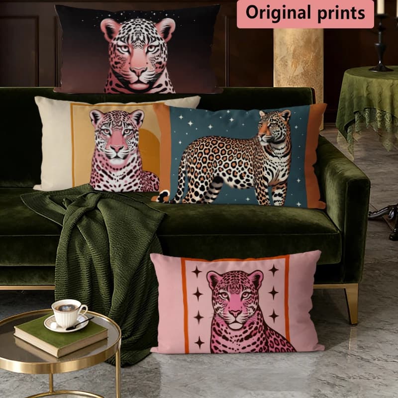 Fodere per cuscini lombari con stampa leopardata rosa, adatte per divano, camera da letto, auto, cuscino rettangolare per la schiena