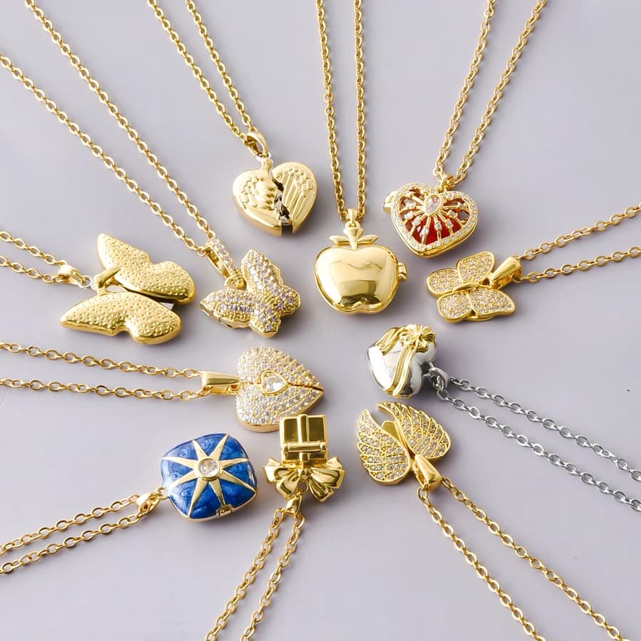 1PC Vintage Open Photo Locket Necklaces Women Heart Butterfly Apple Picture Box Pendant Gold Plated Statement Jewelry Party Gift