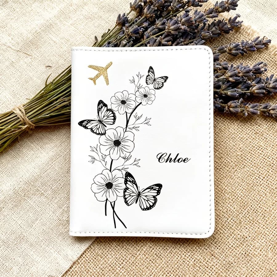 Personalized Custom Name Passport Holder Featuring a Butterfly And Flower Design, a Easy And Stylish Passport Case,Travel Gif