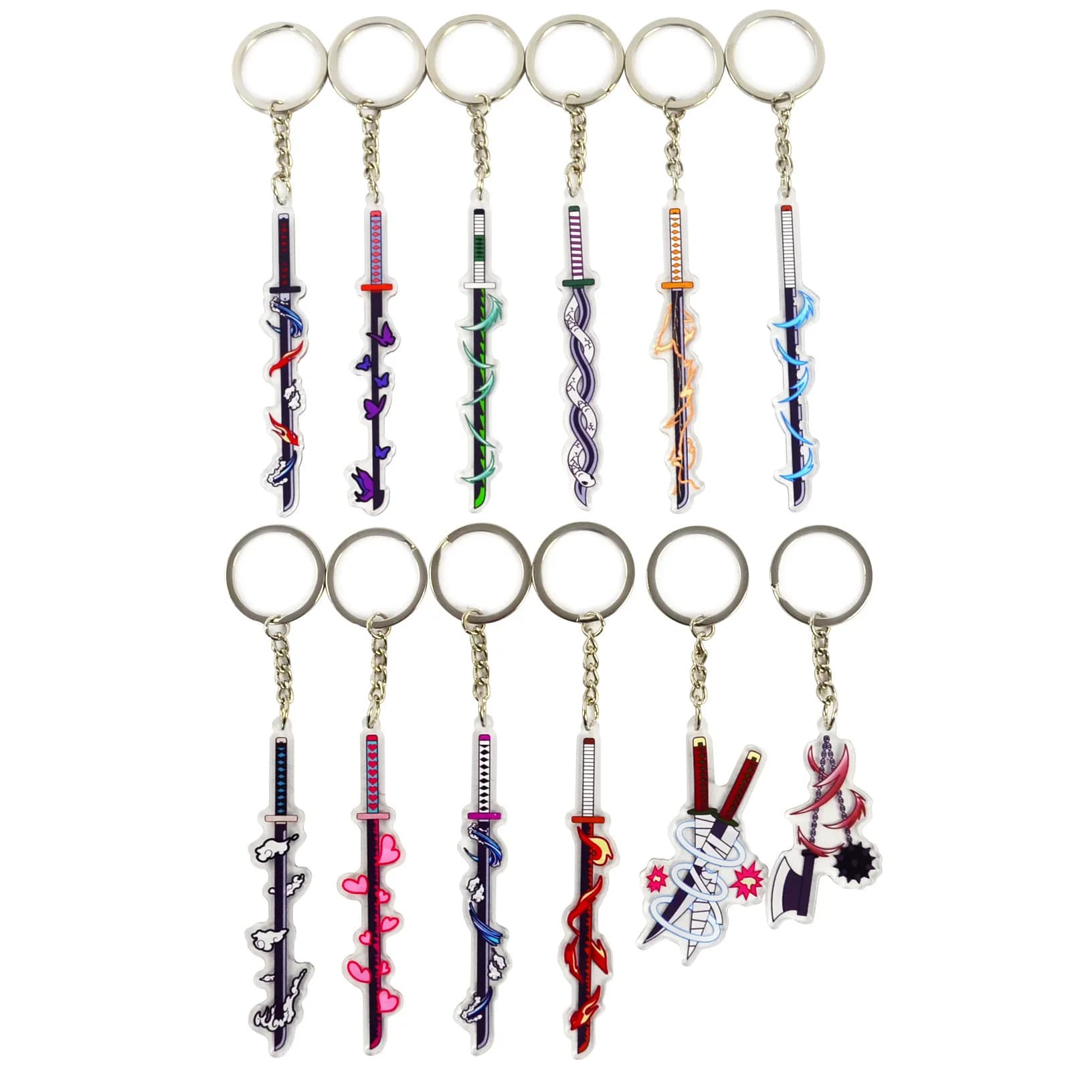 Acrylic keychain Anime Kamado Tanjirou Nezuko Makomo Agatsuma Zenitsu Hashibira Inosuke with knife-shaped pendant and large head, sleeping bag 9cm