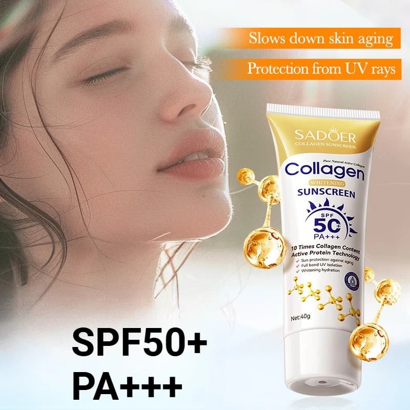 Crema Solare Antirughe e Sbiancante al Collagene SPF50+ PA+++, Protezione ad Ampio Spettro UVA/UVB per Tutti i Tipi di Pelle