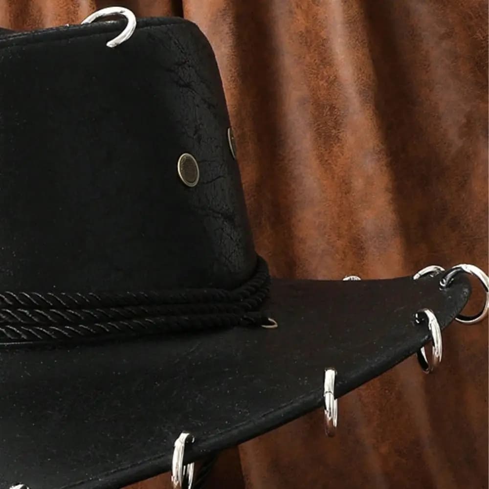 Classic Wide Brim Western Cowboy Hat Solid Color Ethnic Style Panama Cap Punk Pu Leather Jazz Hat Ladies