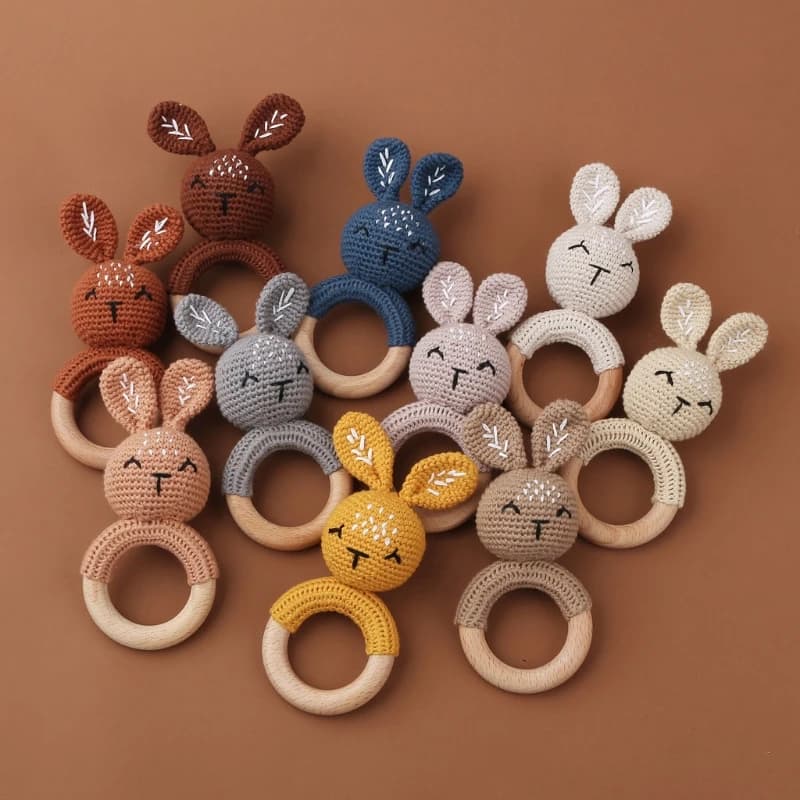 1 pz bambino massaggiagengive in legno uncinetto sonaglio giocattolo BPA libero legno roditore sonaglio bambino Mobile palestra passeggino neonato giocattoli educativi