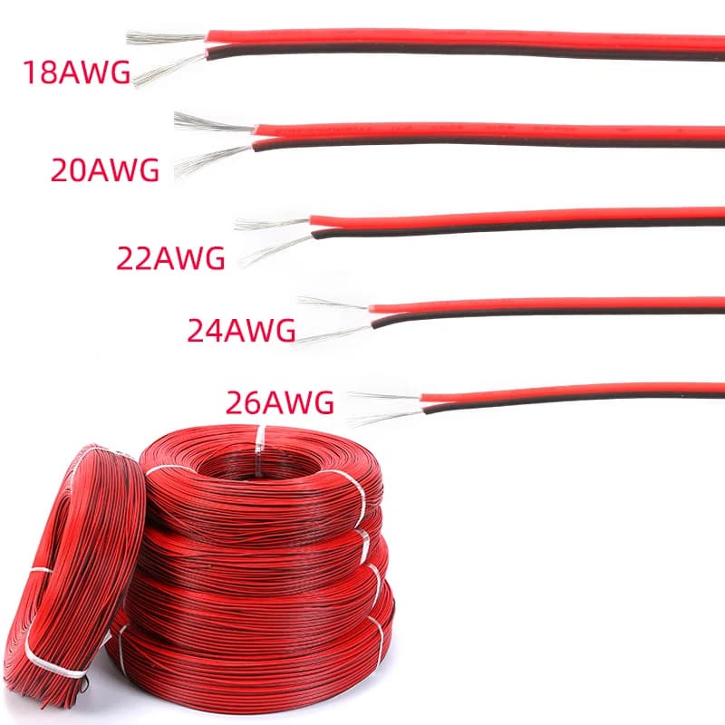 2 pin electric cable tinned copper 18/20/22/24/26 AWG cable for strip LED extension insulated PVC cable red black