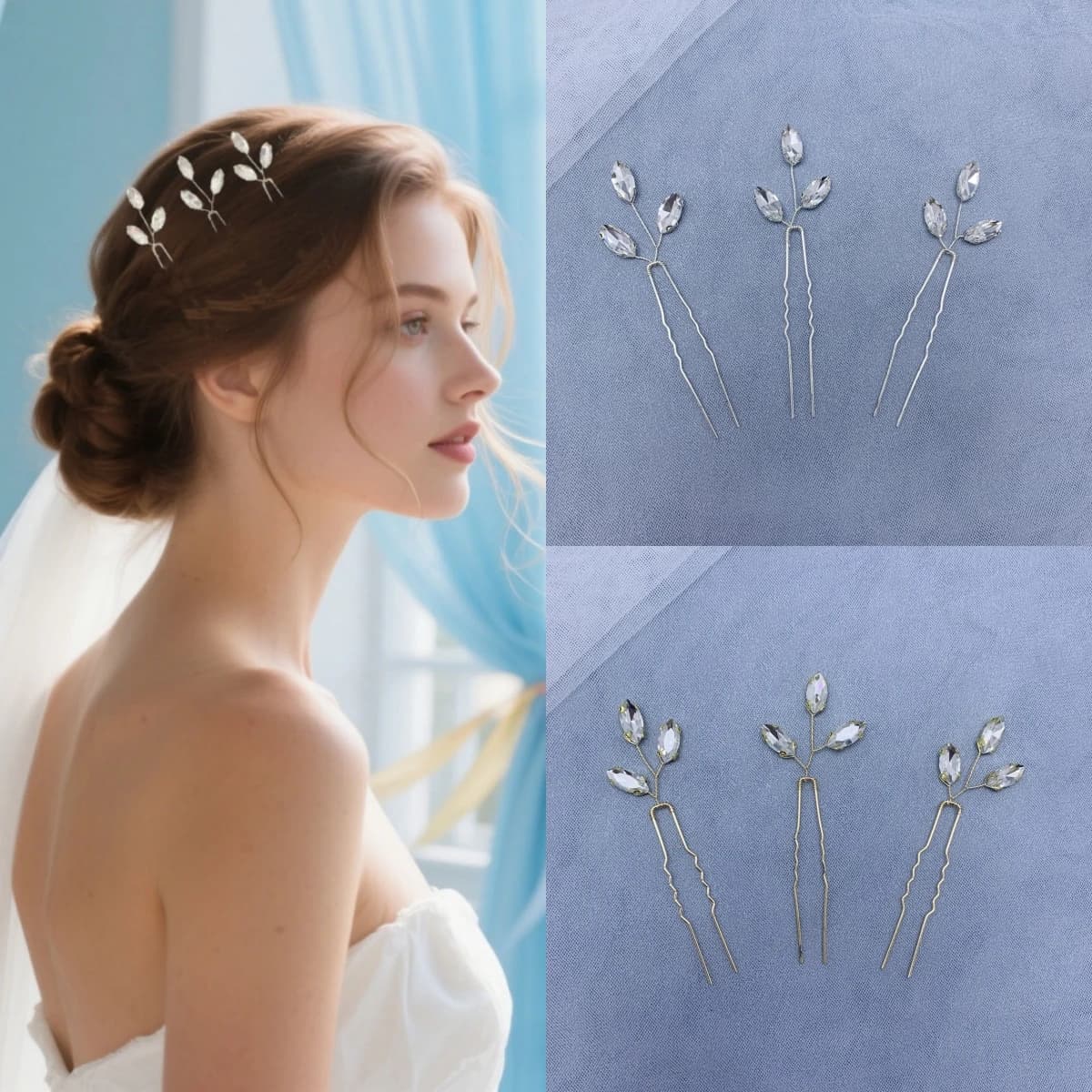 Fermaglio per capelli artigianale alla moda con cristalli, forcina a foglia con cristalli, accessori per capelli da sposa, gioielli per capelli, fermaglio per capelli