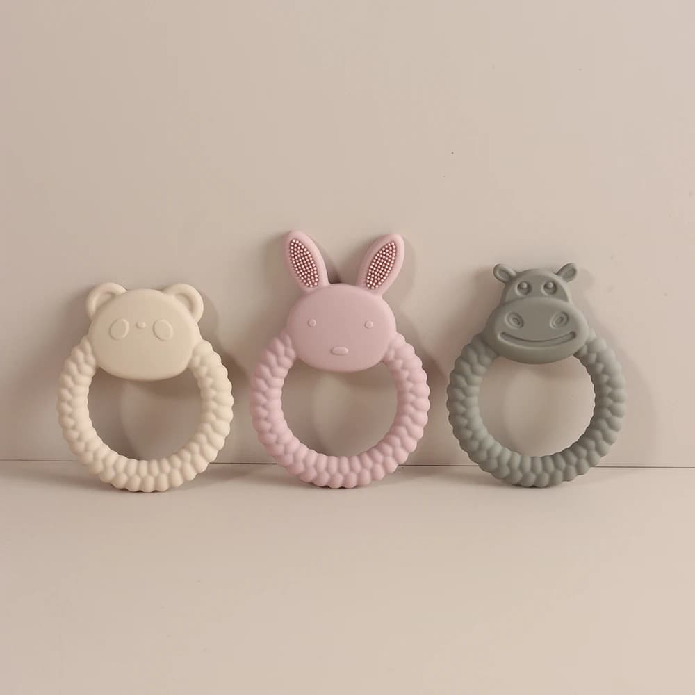 Cute Animal Silicone Teether BPA Free Food Grade Baby Teething Toy for Newborn 0-12M Rabbit Bear Hippo Chew Teether