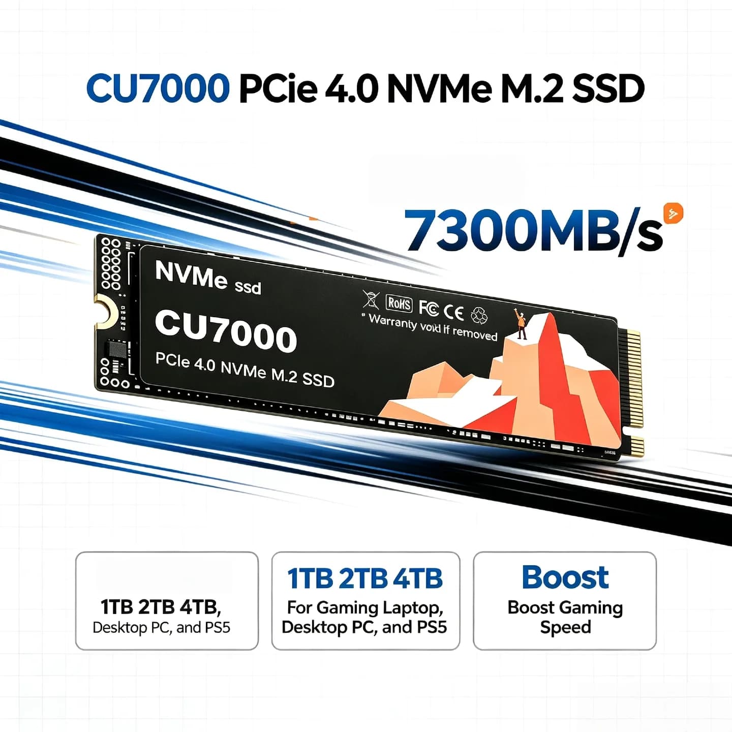 Internal Hard Drive – Dominate Every Game with Ultra-Fast CU7000 PCIe 4.0 NVMe M.2 SSD 7300MB/s for Laptop, Desktop & PS5