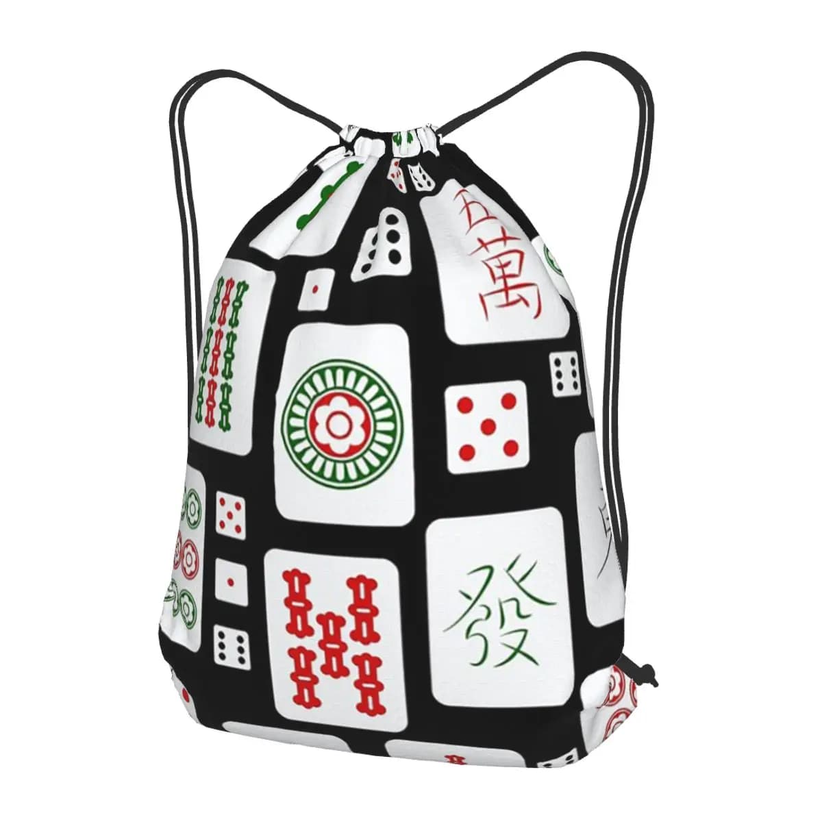 Zaini con motivo Mahjong e Dadi, Borse a sacco casual con coulisse, Borse portaoggetti, Borse porta libri per viaggi e studenti