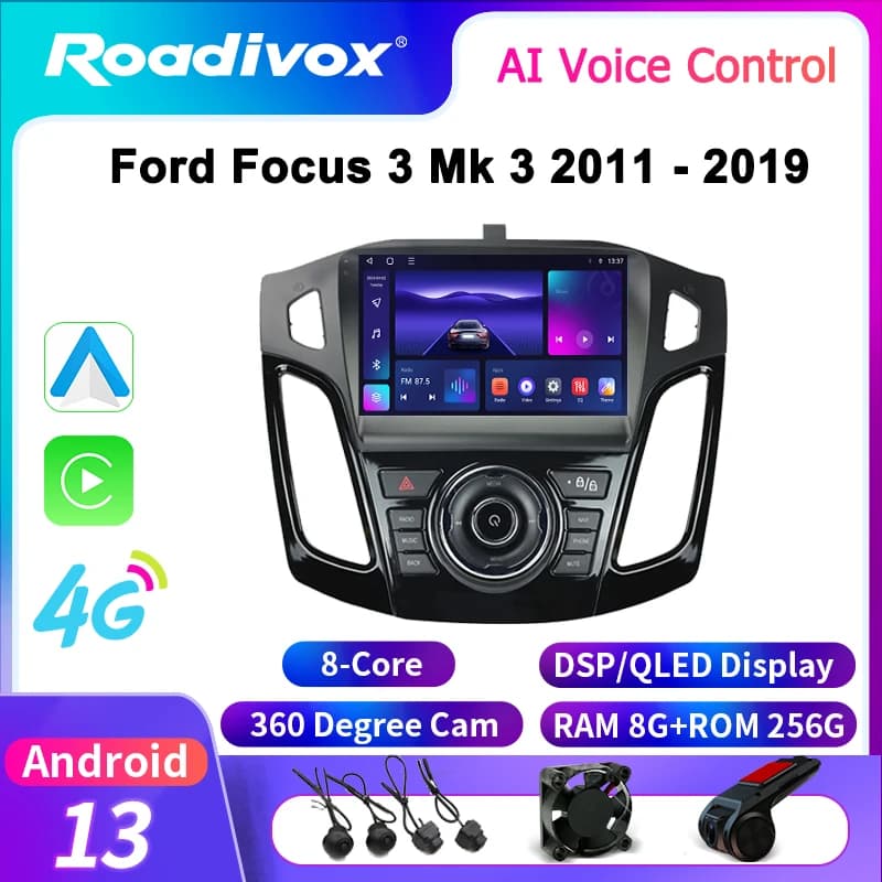 roadivox Android Car Radio for Ford Focus 3 Mk 3 2011-2019 GPS Navigation Video Stereo Screen Multimedia Player tape Recorder