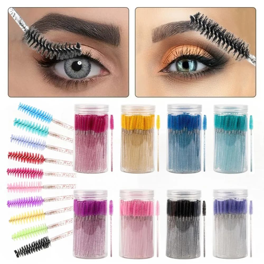 50 Pz Extensive Brushes US Eyebrow And Eyebrow Brush Spoolies Bacchette for Mascara With Container Beauty Makeup Tools