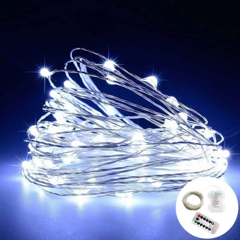 Luci a stringa LED in filo di rame/argento con telecomando, luci fatate a batteria per matrimoni, feste, decorazioni per la casa e le stanze