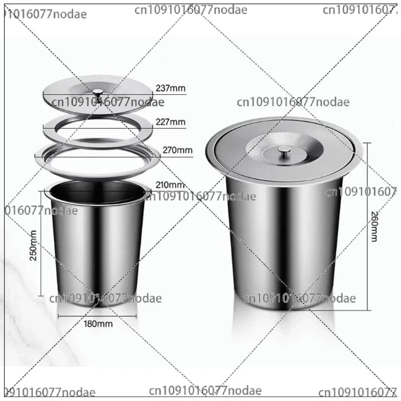 8L Kitchen Countertop Built-in Stainless Steel Trash Can Embedded Trash Can Environmental Protection Hidden Embedded Trash Can