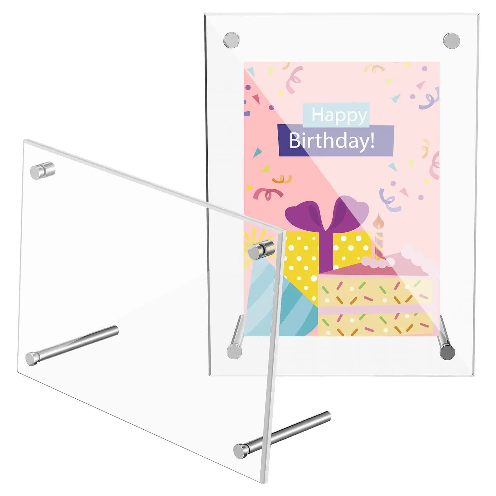 2Pcs Acrylic Picture Frame High Transparency Frameless Desktop Tabletop Display for Certificate Document Poster Art Print