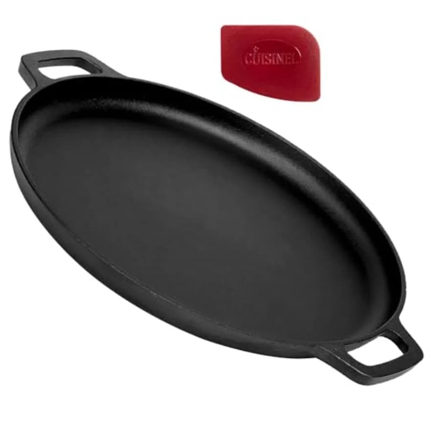 Teglia per Pizza in Ghisa da 13,5 Pollici, Pretrattata, Rotonda, per Forno, Griglia e Piano Cottura, Alternativa Resistente alla Padella per Cr