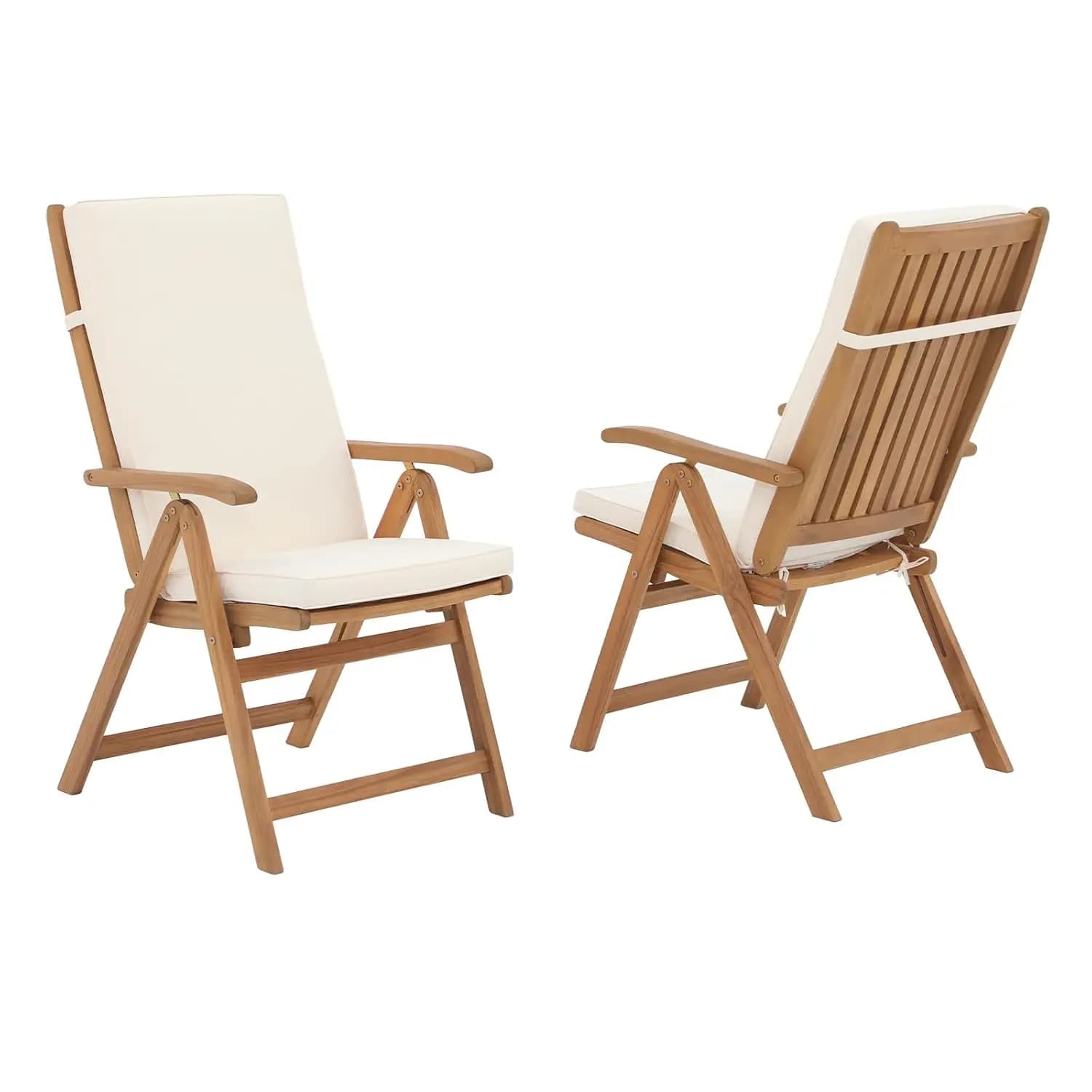 Acacia Wood Folding Patio Chair 2pcs, Reclining Outdoor Chair with Armrests & Cushions for Porch Garden, Customized