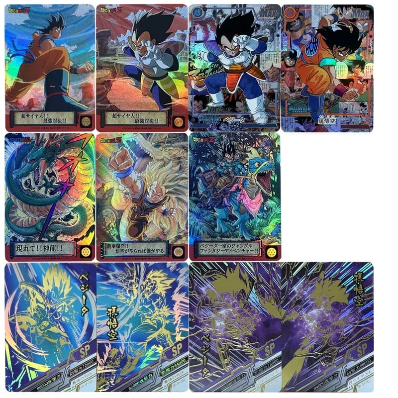 Dragon Ball Serie Cornice Rossa Goku Vegeta Carta da Collezione Artigianale con Effetto Rifrazione e Flash Ruvido DIY Trunks Anime Cartone Animato Carta da Gioco Regalo