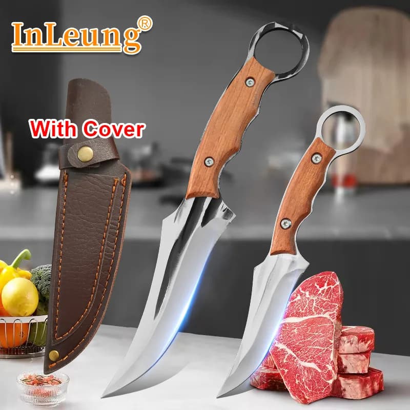 Multifunctional barbecue knife forged to bone Stainless steel meat Fish Fruit Vegetables Kitchen knife for sliced with lid
