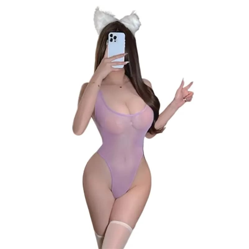 Taglie forti Donne sexy giapponesi senza cavallo Body senza maniche trasparente Pigiama Tuta Costumi da bagno Bikini Body Lingerie erotica