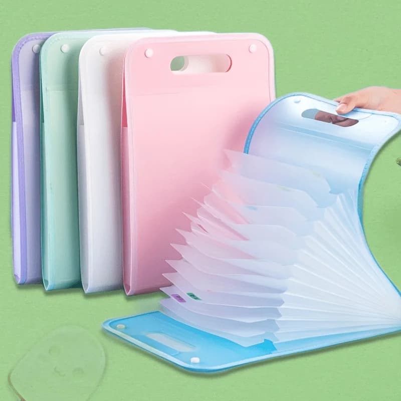 1 borsa portadocumenti A4 con rilegatura verticale Macaron, borsa per la conservazione di fogli di prova per studenti, borsa portatile a 13 scomparti, cartella per materiale scolastico e da ufficio
