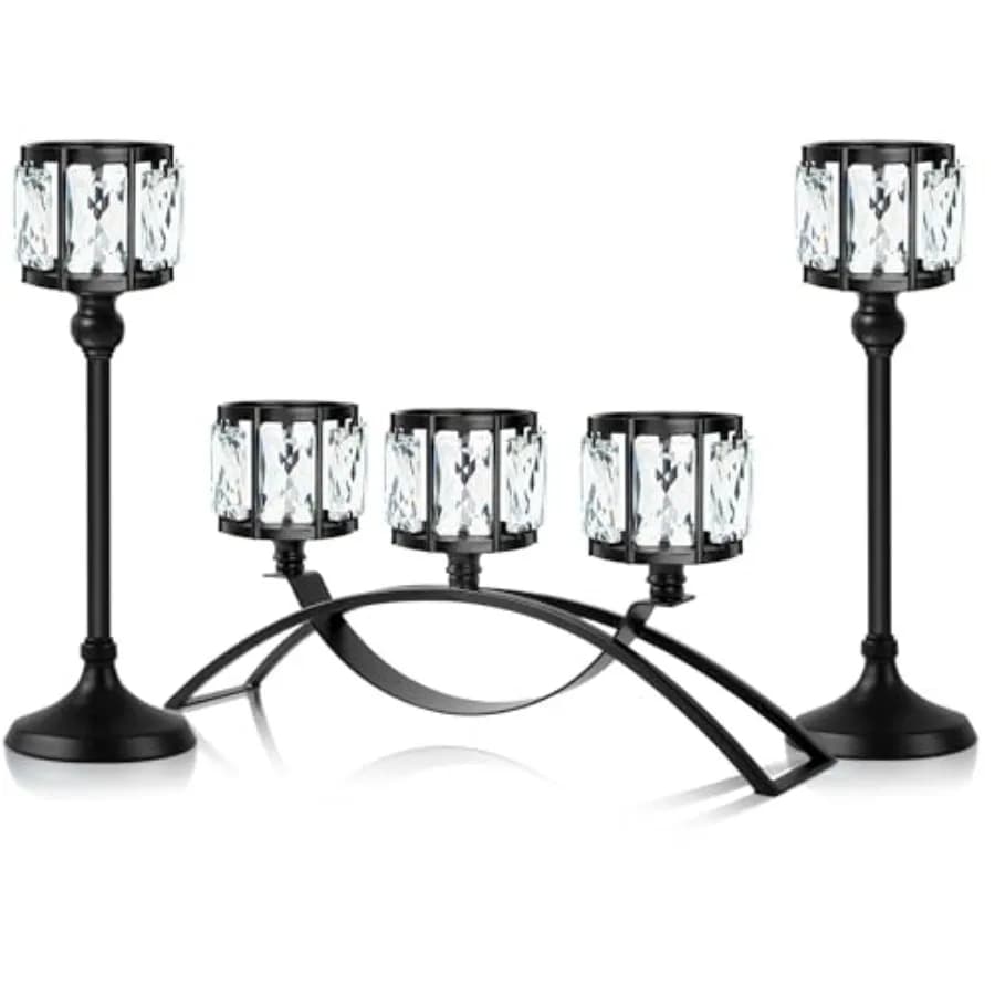 Set di 3 Portacandele in Cristallo ad Arco - Elegante Centrotavola Candelabro per Matrimoni, Decorazione Sala da Pranzo, Casa Moderna