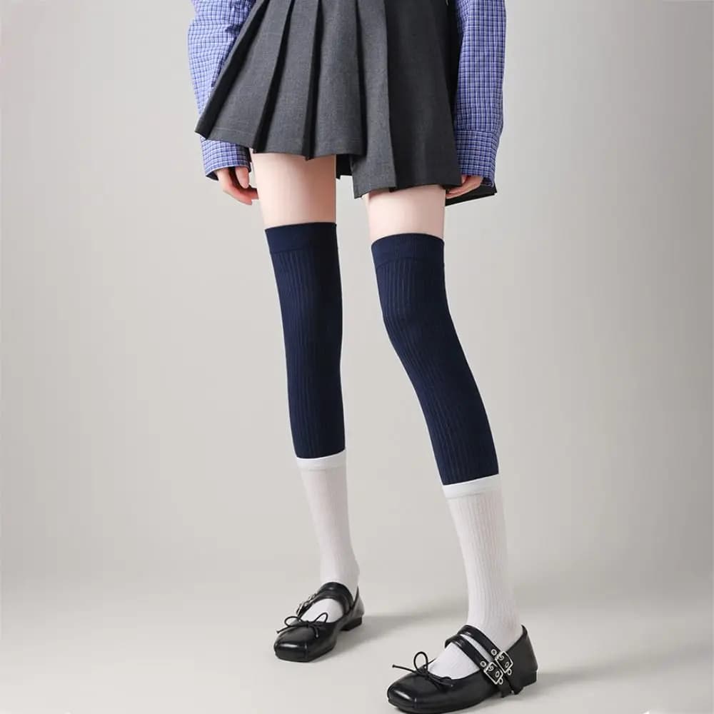 Calze Harajuku Patchwork JK Lolita, Calze Lunghe Antiscivolo, Calze Sopra il Ginocchio, Calze Retro a Pila, Stile College