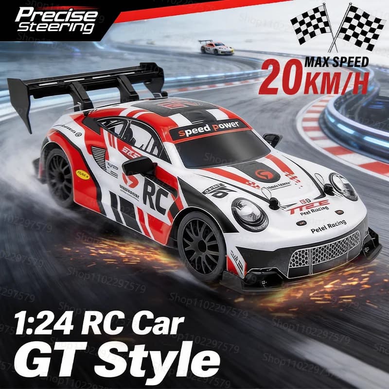 Auto RC Professionale da Drift 4WD 2.4G Telecomando Scala 1:24 con Pneumatici Sostituibili e Luci LED Modellino da Collezione Auto da Corsa Giocattolo
