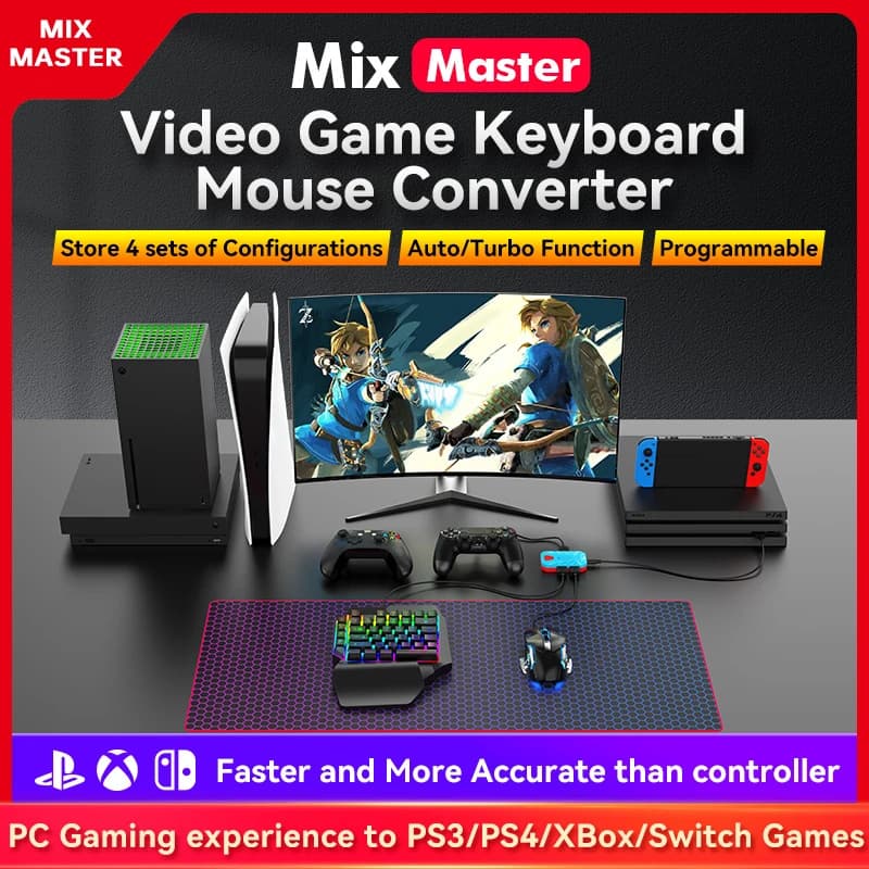 Muti Mix Master Converter mouse keyboard single hand Combo Pack Converter game console for XBOX For PS3/PS4/PS5 For Switch