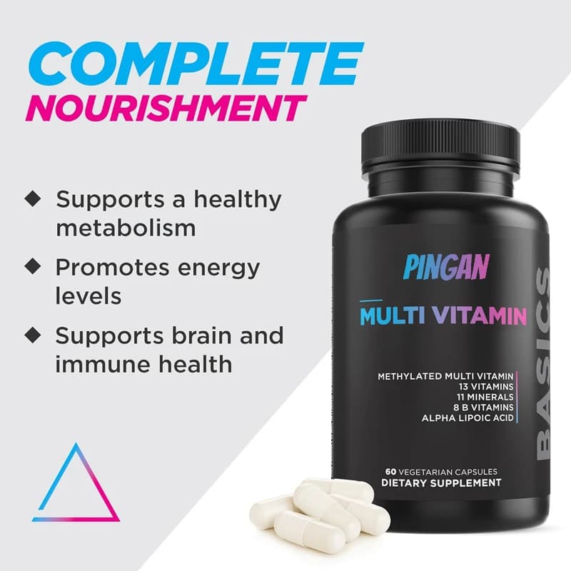 Multivitamin mineral supplement capsules for men and women containing iron, complex B, selenium and non-GMO zinc, gluten free