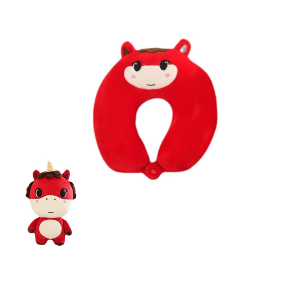 Supporto per il collo 2 in 1 Cuscino deformabile a forma di U per cavallo Morbido cuscino per il collo delicato sulla pelle Particelle di schiuma Cuscino da viaggio per cartoni animati Regalo
